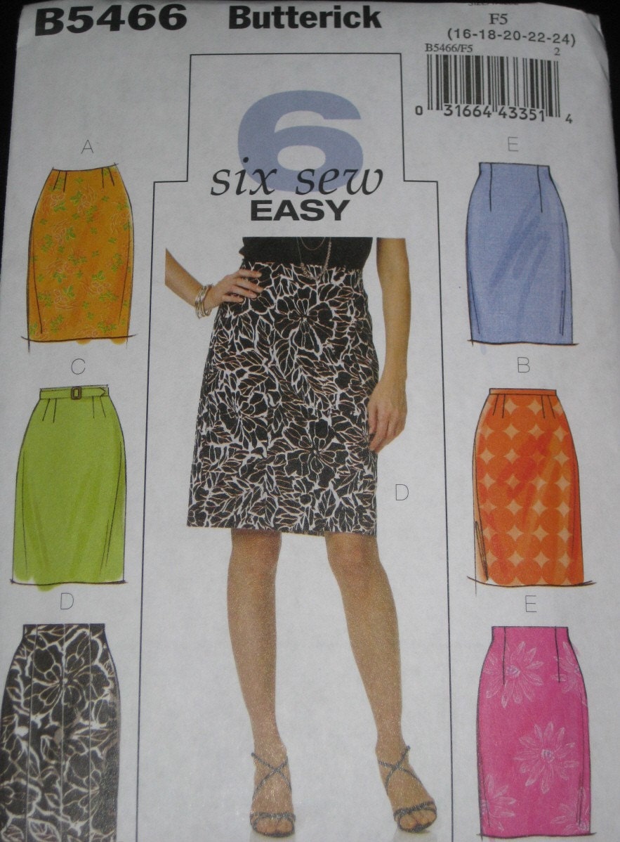 Straight Pencil Skirt Butterick 5466 Sewing Pattern Plus Size