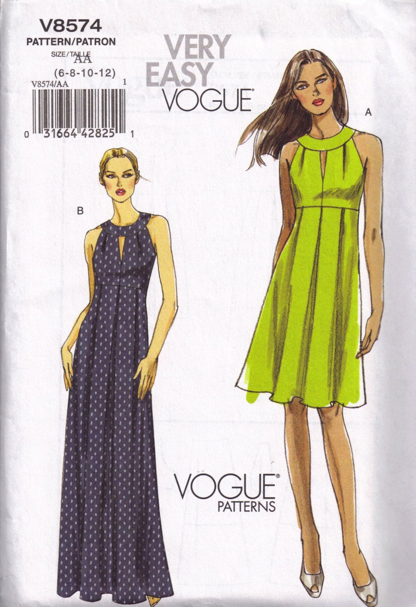 Vogue Evening Maxi Dress Sewing Pattern Size