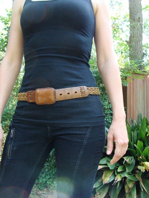 Vintage Braided Leather Belt by soulmoon on Etsy