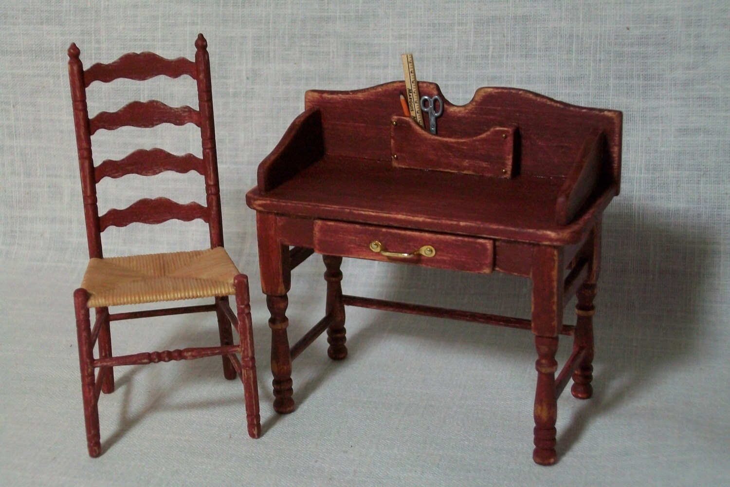 Miniature Antique Style Desk and Chair 1 inch by MarquisMiniatures