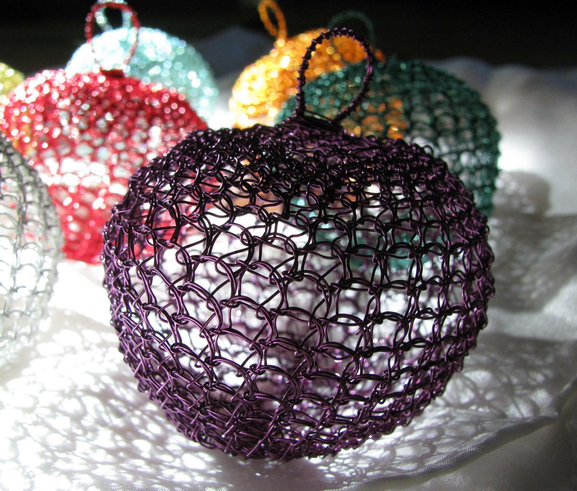 Wire crochet Christmas ball ornament choose your color