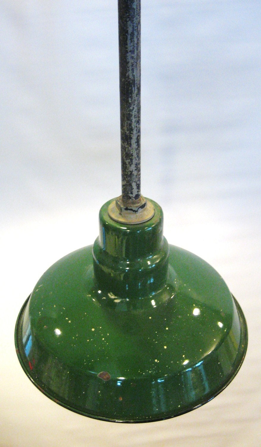 Antique Green Enamel Metal Hanging Light Fixture by Barneche