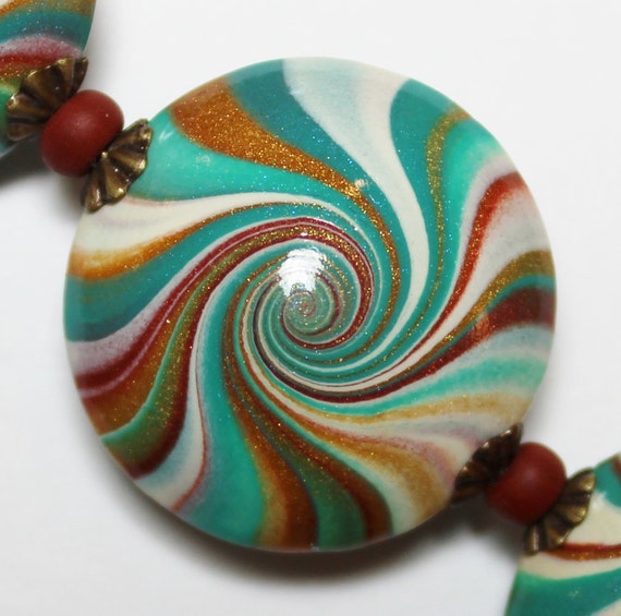 Polymer Clay Beads Swirl Beads Spiral Beads Teal by Fanceethat