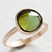 Olive Green Tourmaline Ring in 14k Yellow Gold - Free Form Rose Cut Stone Modern Brushed Finish