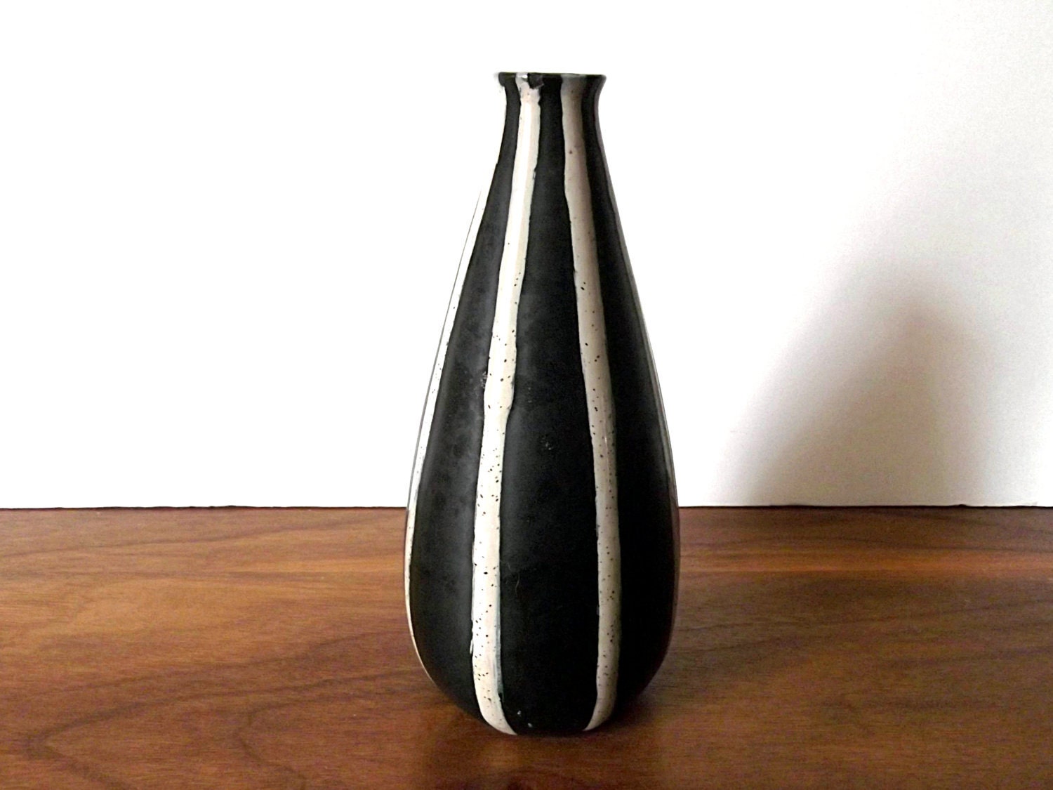 Vintage Italian Art Pottery Vase: Black White Striped