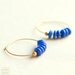 Blue Beaded Hoop Earrings - matte golden hoop and blue glass beads - electric blue - modern earrings - ocean blue