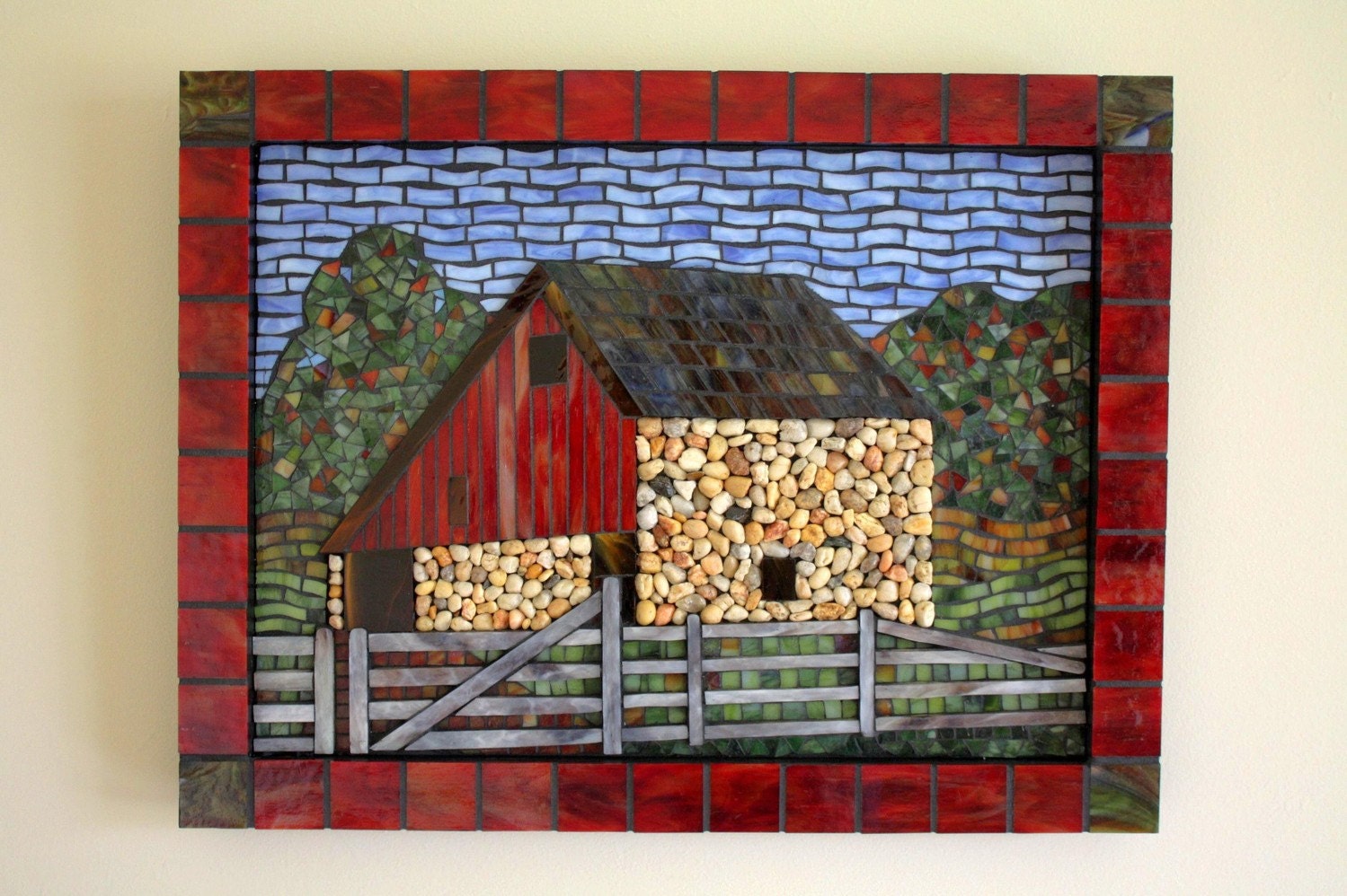 Stained Glass Mosaic Red Barn Number Two
