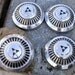 vintage chrysler wheel center caps, NOS found art, vintage hubcaps, set of 4