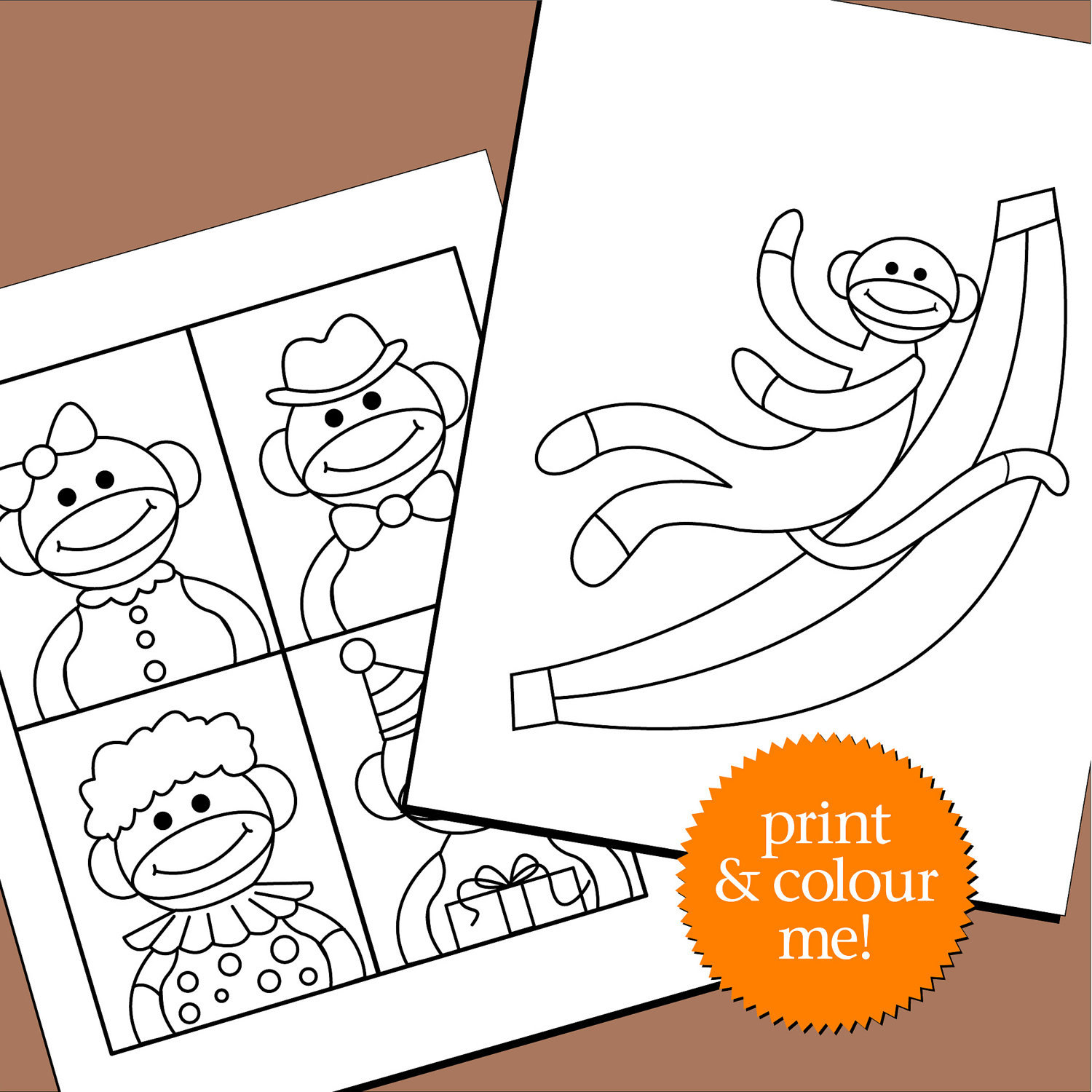 Colouring Book Sock Monkey Printable pdf by TriciaPiasecki on Etsy