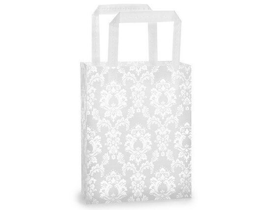 White Damask Frosted Medium Gift Shopping Bags WHOLESALE