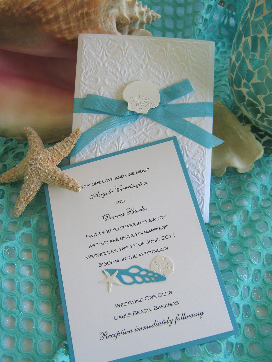 Seashell and Lace Beach Wedding Invitation