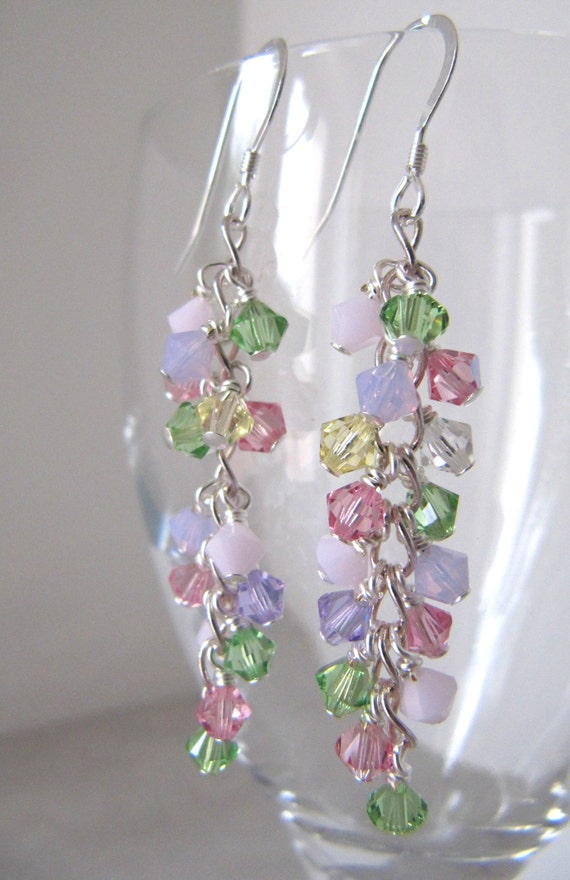 Sherbet Shower cluster earrings Swarovski crystals Sterling