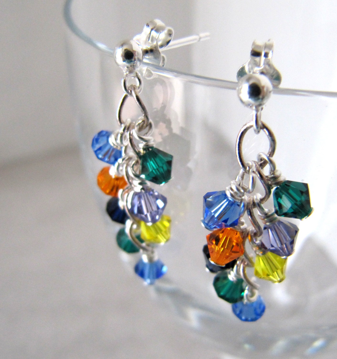 Rainbow mini shower cluster earrings Swarovski by LuniqueUK