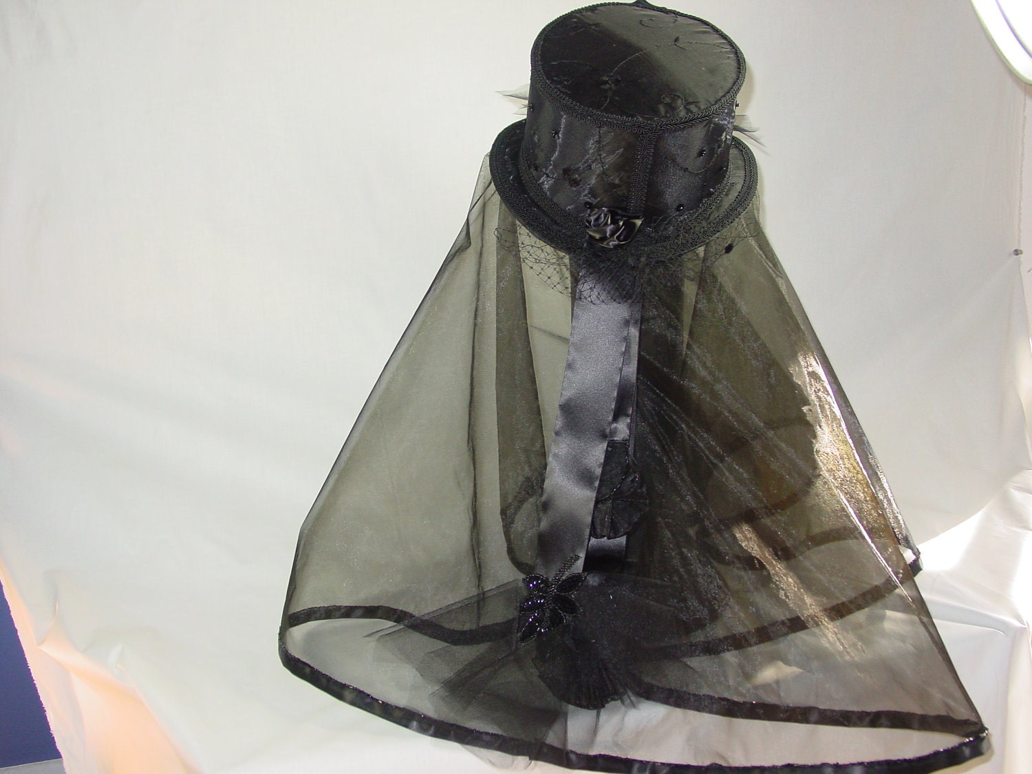 Edwardian Black Riding Hat with Mourning Veil