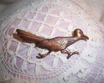 Vintage Solid Copper Roadrunner Brooch or Pin