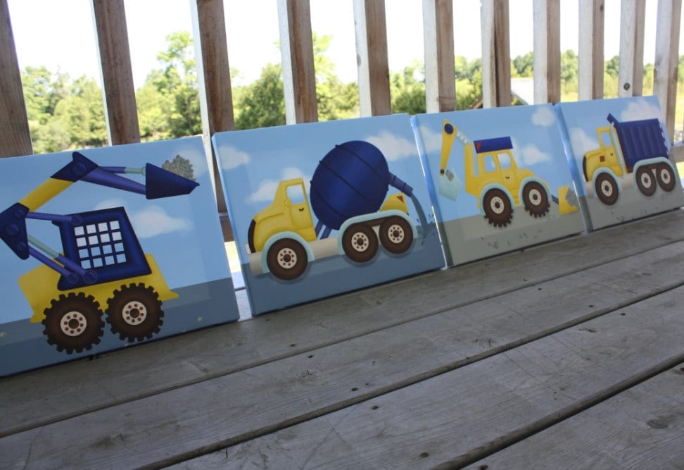 Kids Canvas Wall Art set of 4 construction trucks boys bedroom stretched canvases Kids Canvas Wall Art set of 4 construction trucks boys bedroom stretched canvases