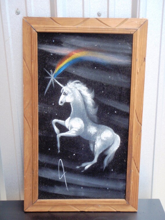 Nicely Framed Black Velvet Unicorn Painting