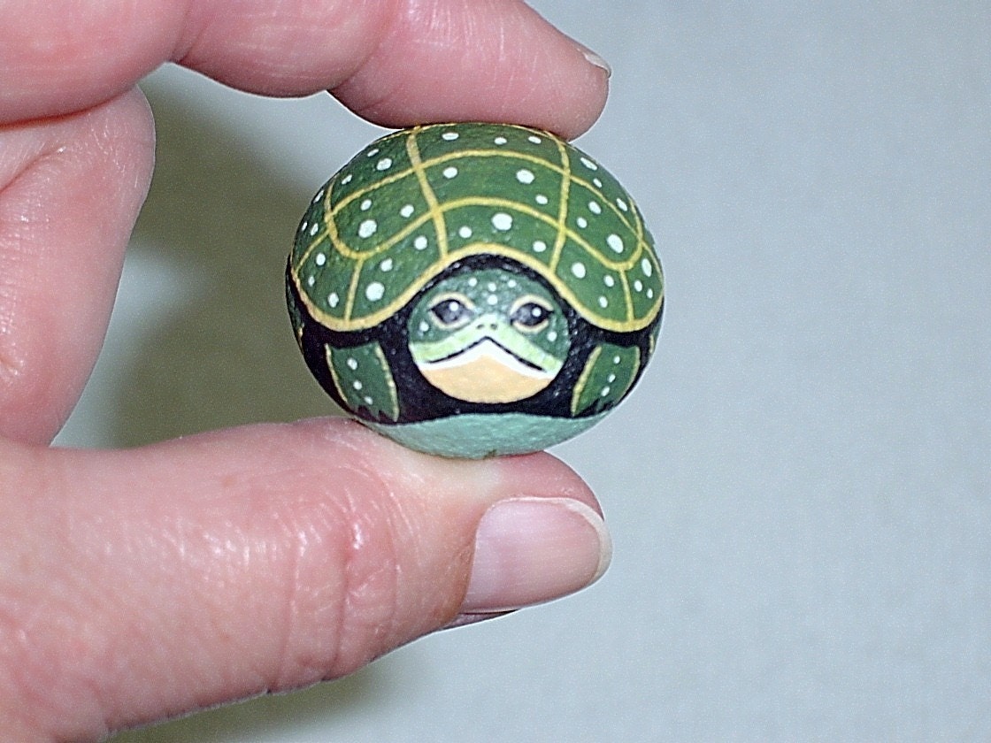 SPOTTED TURTLE painted rock amphibian SPRING garden decor