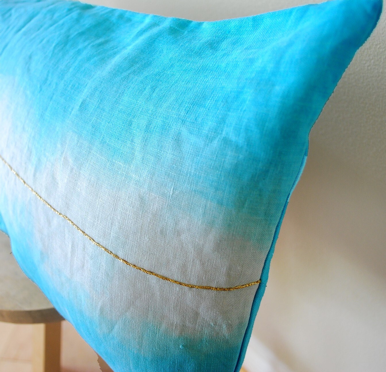 Dip Dyed Pillow Turquoise and Gold Embroidery