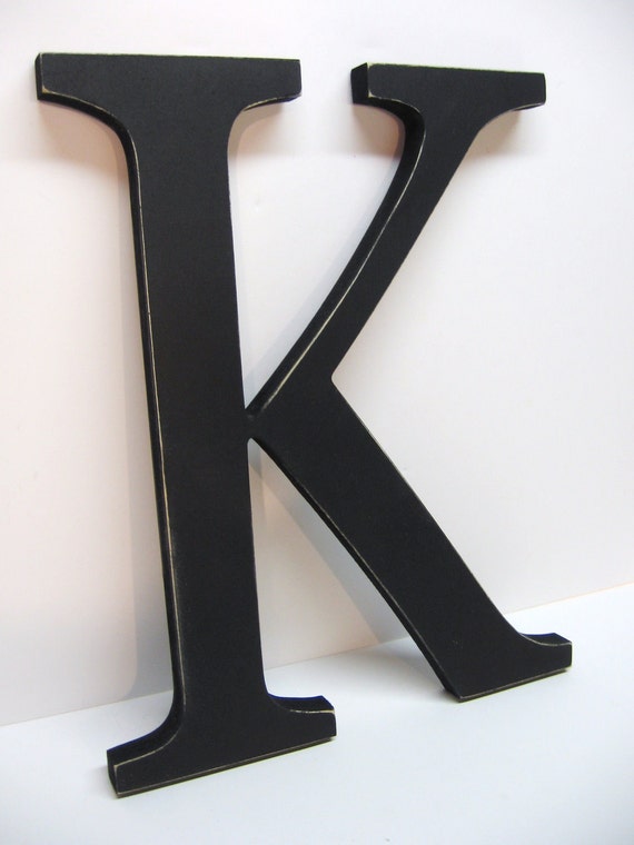 Wood Letter K Sign 15 Inch Black Distressed Initial