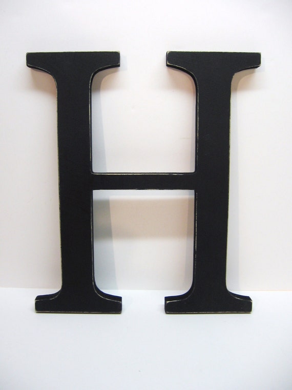 Wood Letter H Sign 15 Inch Black Distressed Initial