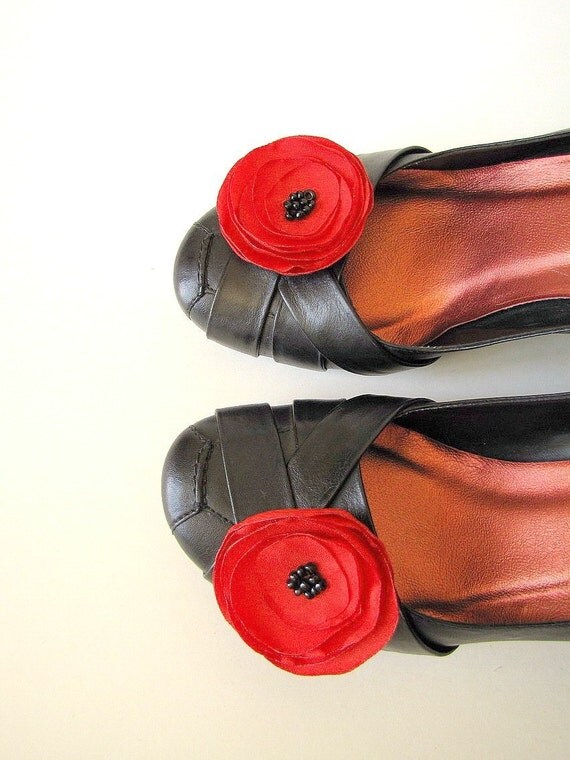 Shoe clips with handmade fabric flowers set of 2 pcs VIVID