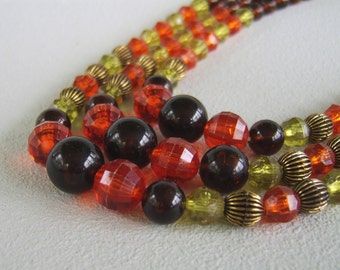Vintage Triple Bead Strand Necklace Fifties Autumn