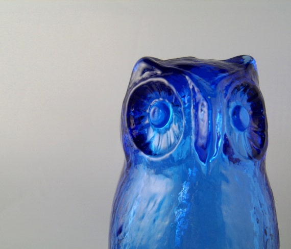 blue glass owl figurine