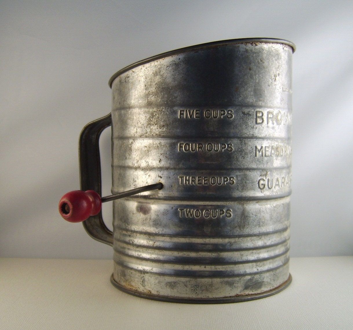 Vintage Flour Sifter Antique Bromwells Red Handle