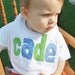 Personalized Baby Bib Appliqued in blues and greens by Tried and True Designs on Etsy