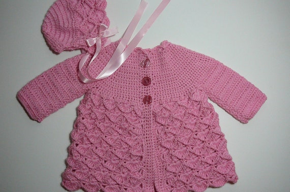 Pink Crocheted Baby Cardigan and Hat Set by fashionablekids