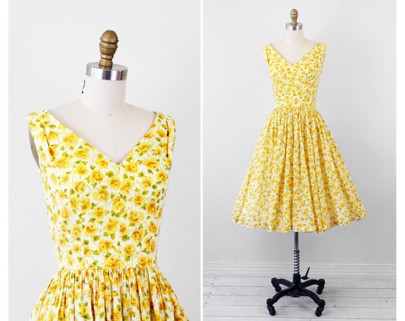 vintage 1950s 50s dress // Sheer Yellow Floral by RococoVintage
