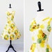 vintage 1950s 50s dress // Canary Yellow Roses Floral Party Dress with Pockets and Bows