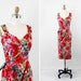 vintage 1950s 50s dress // Red Floral Hawaiian Style Bombshell Wrap Dress