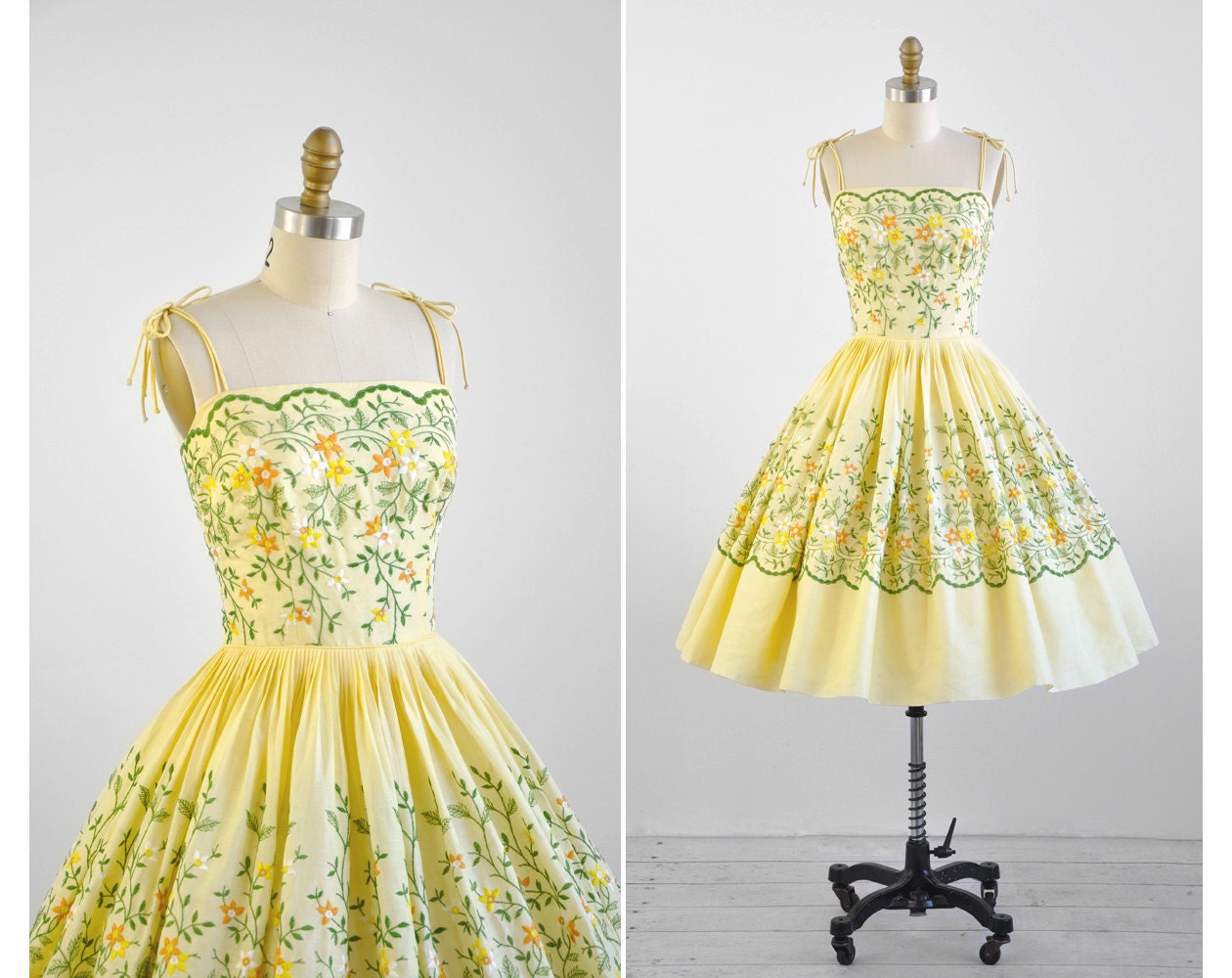 1950s dress / 50s dress / Yellow Cotton Cupcake Party Dress