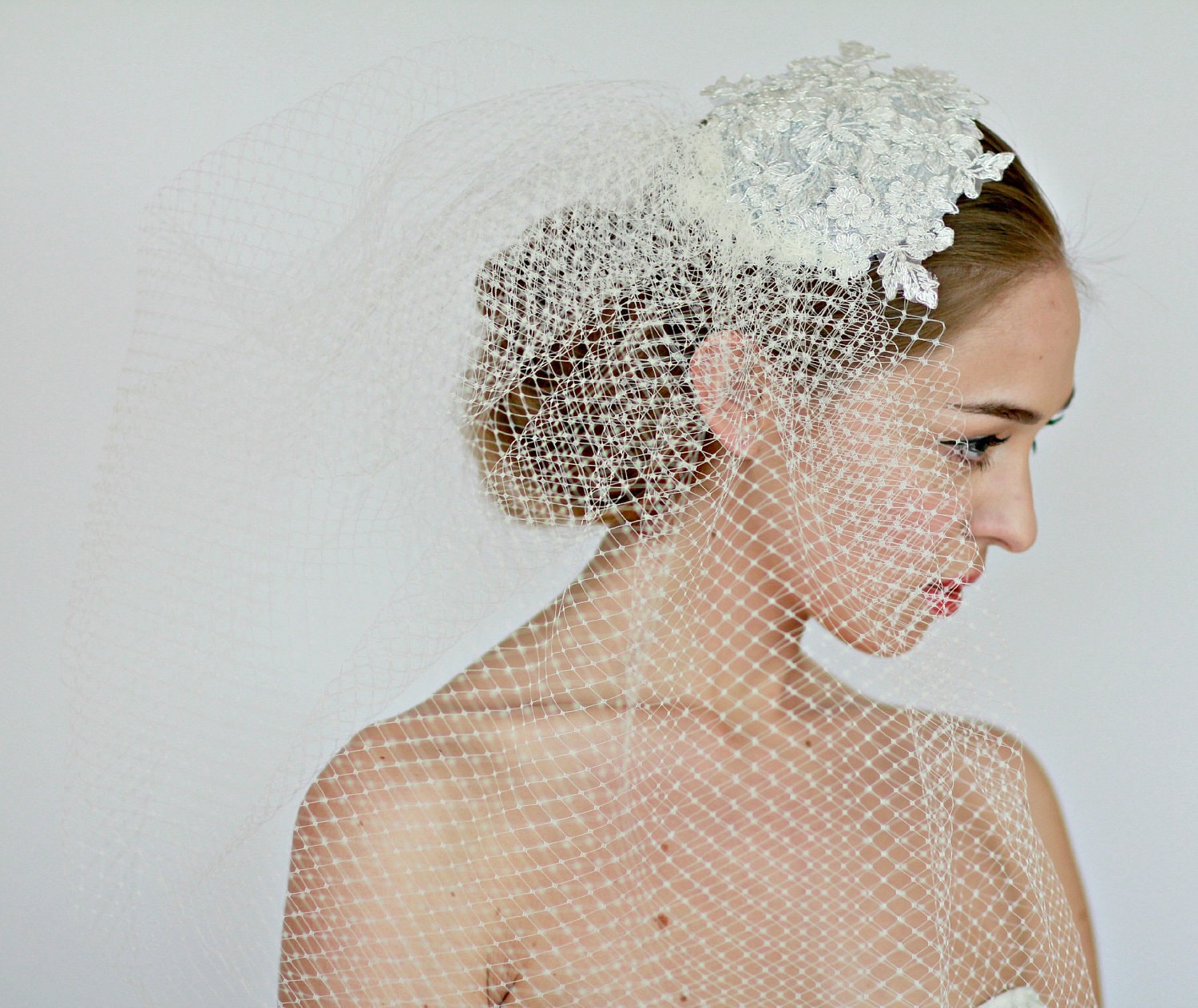 SAMPLE SALE. Birdcage wedding veil netting laced veilbridal