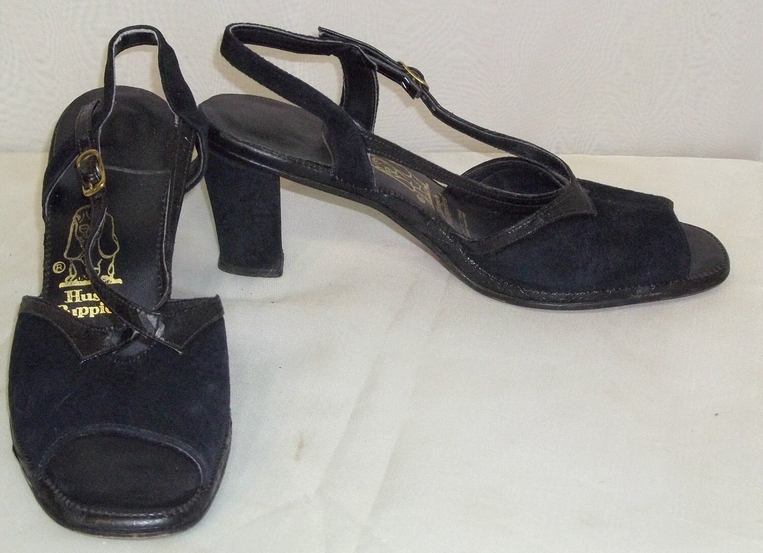 Vintage 1970's Hush Puppies Leather Peep Open Toe Heels