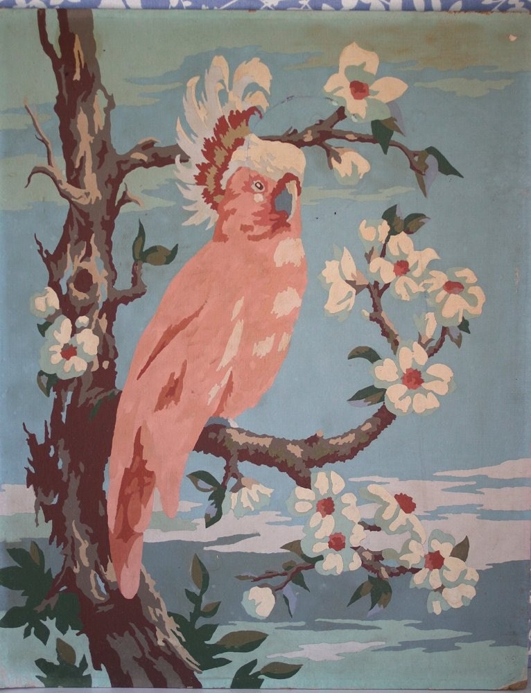 SALE Vintage cockatoo paint by number painting Kitsch