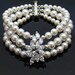 Bridal Bracelet Cuff Brooch...White Swarovski Pearls Clear Cubic Zirconia Flower...White Pearl Three Strand Wedding Jewelry...