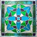 Peacock Blue, Bright Green and Plum Purple Stained Glass Panel