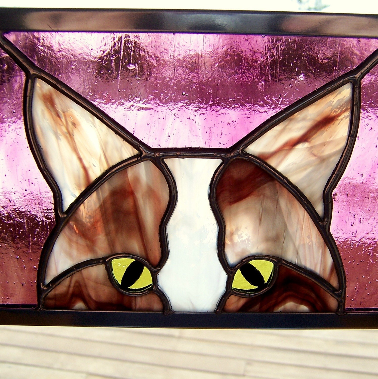 Peeking Cat Stained Glass Panel by GoodGriefGlass on Etsy