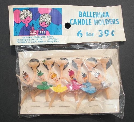 Vintage Ballerina Birthday Candle Holders Cake Toppers
