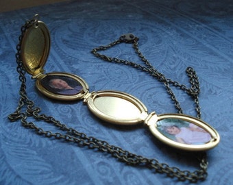 Folding Locket Necklace Four Photo Locket Gift Under 25 Graduation Gift Foldable Gold Oval Locket Jewelry Vintage Brass Locket Family Locket