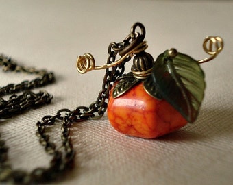 Pumpkin Necklace Genuine Howlite Pumpkin Fall Jewelry Autumn Fall Orange Necklace Halloween Necklace Thanksgiving Necklace