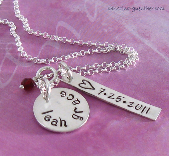 Sweet Baby necklace Baby's name birthdate birthstone
