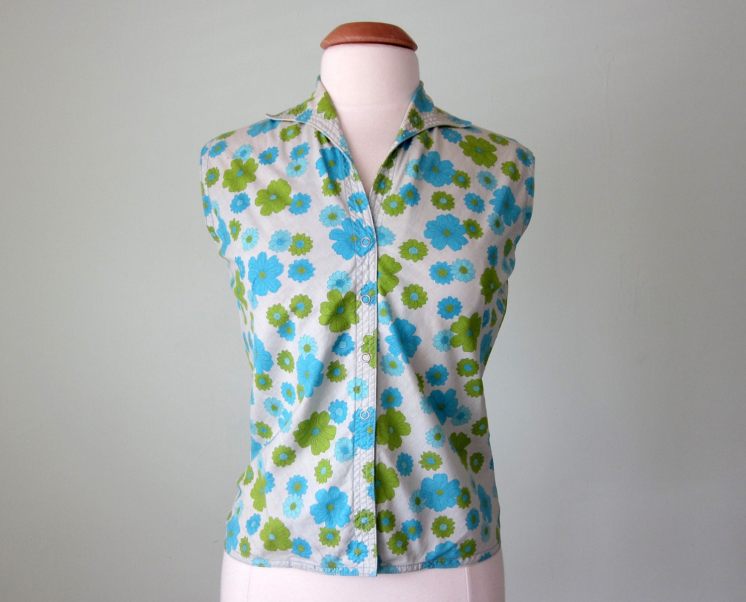 60s blouse / floral print cotton shirt top s m
