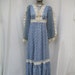 40% off Sale 70s Blue Floral Calico Maxi Dress Corset Bodice Lace size Small to Medium