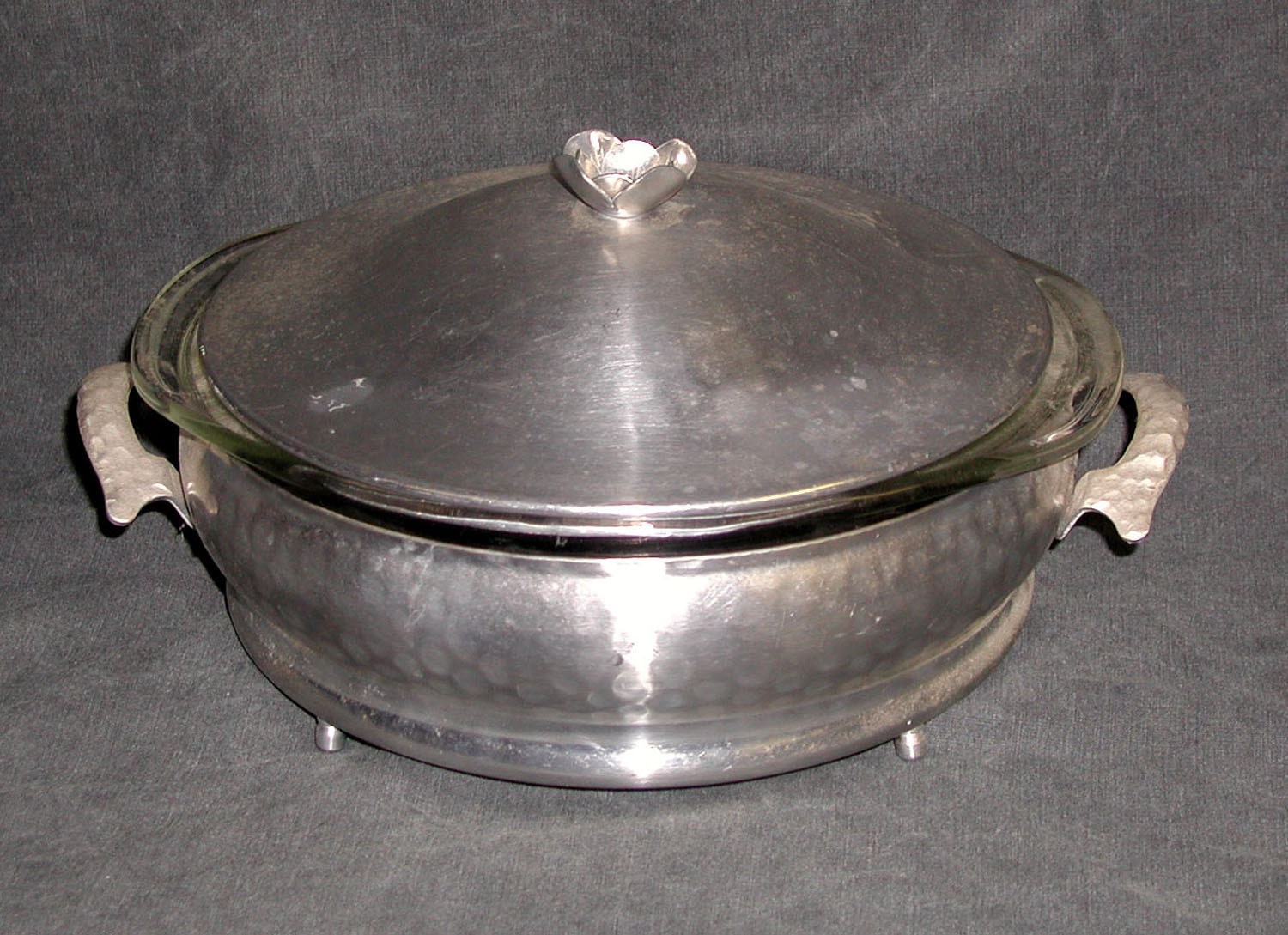 Serving Bowl Vintage Pyrex Hammered Aluminum Serving by CrabbyCats