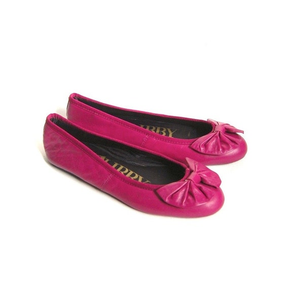 Hot Pink 80s Sam and Libby Leather Ballet Flat with Bow Size