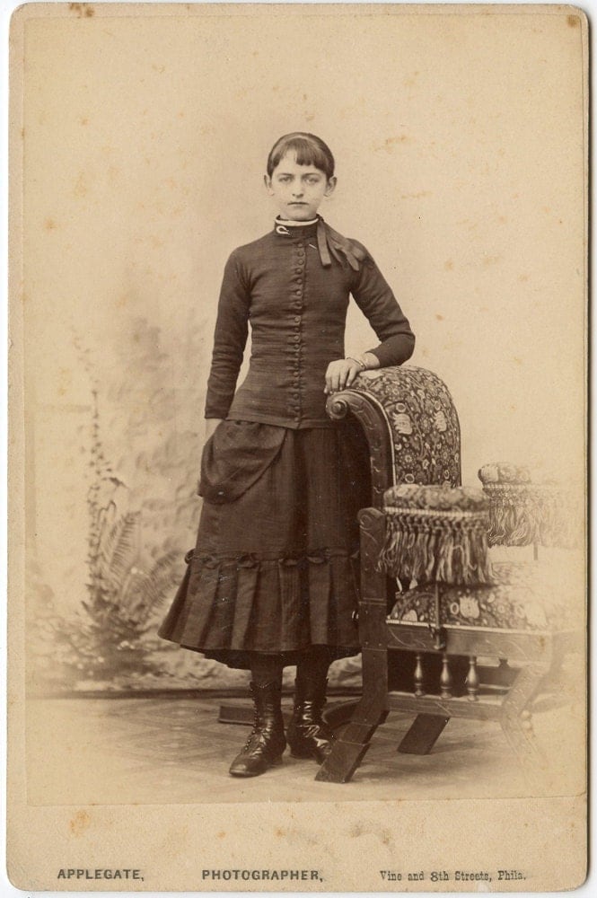 1890s Serious Teen Girl with Pose Stand cabinet card